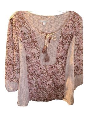 WESTPORT 1962 Long Sleeve Bohemian 3/4 Sleeve Pink Paisley Blouse Size Large